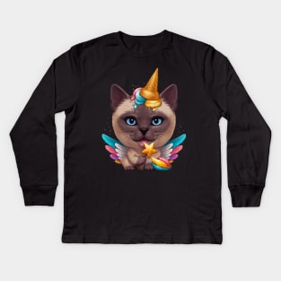 Siamese Cat Ice Cream Unicorn Kids Long Sleeve T-Shirt